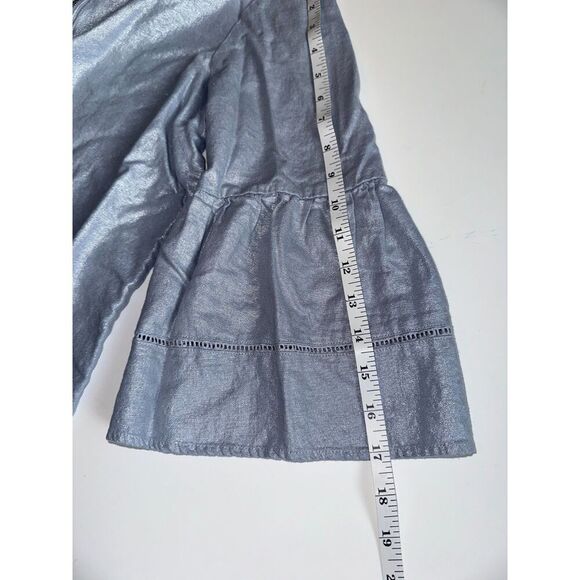 Ellen Tracy Women's Metallic Gray Top Size L | Linen Rayon | Long Sleeve Blouse - Picture 5 of 8